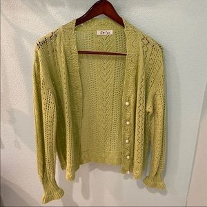 Green Cardigan with Pearl Buttons